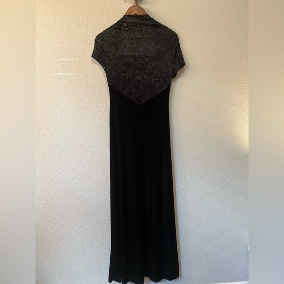 Vintage Black Velvet Floral Maxi Dress - Picture 4 of 8